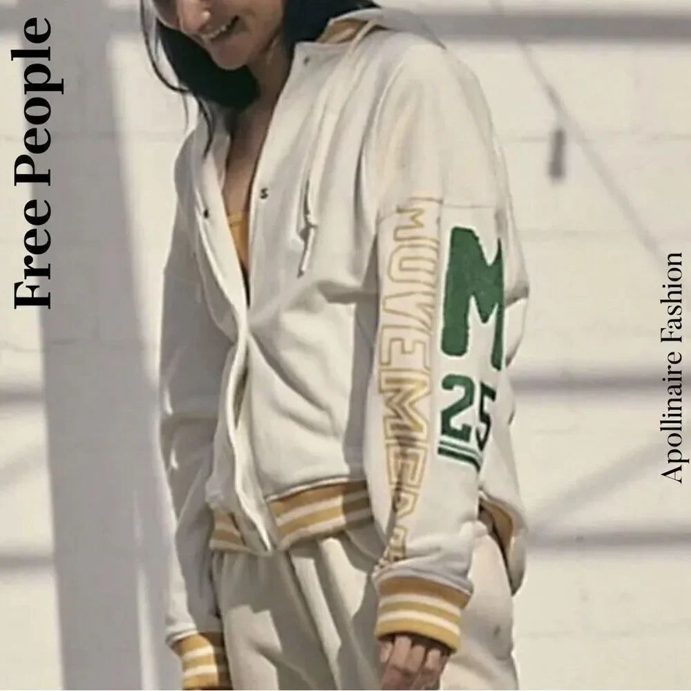 Free People Movement Post Up Graphic Sweat White Hoodie Jacket Logo Small NEW